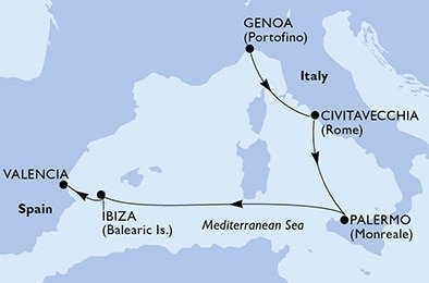 Itálie, Španělsko z Janova na lodi MSC Seashore
