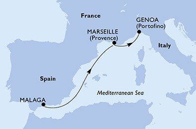 Španělsko, Francie, Itálie z Málagy na lodi MSC Divina
