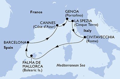 Španělsko, Francie, Itálie z Barcelony na lodi MSC Seaview