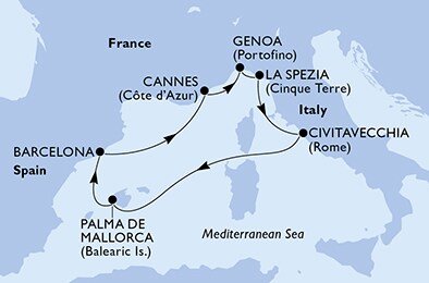 Francie, Itálie, Španělsko z Cannes na lodi MSC Seaview