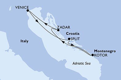 Itálie, Chorvatsko, Černá Hora z Benátek na lodi MSC Armonia
