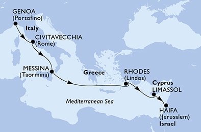 Itálie, Řecko, Kypr, Izrael z Janova na lodi MSC Sinfonia