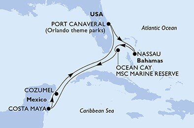 USA, Bahamy, Mexiko z Port Canaveralu na lodi MSC Seaside
