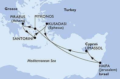 Kypr, Řecko, Turecko, Izrael z Lemesosu na lodi MSC Musica