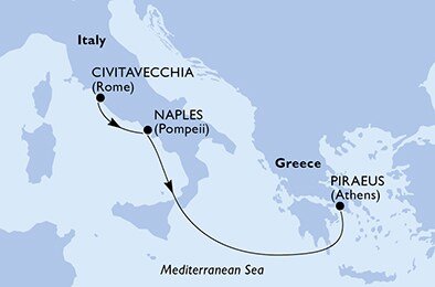 Itálie, Řecko z Civitavecchia na lodi MSC Musica