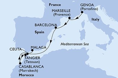Itálie, Francie, Španělsko, Maroko z Janova na lodi MSC Sinfonia