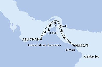 Spojené arabské emiráty, Omán z Abu Dhabi na lodi MSC Opera