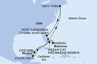 USA - Východní pobřeží, USA, Mexiko, Bahamy z New Yorku na lodi MSC Meraviglia