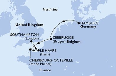 Německo, Belgie, Francie, Velká Británie z Hamburku na lodi MSC Virtuosa