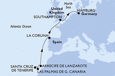 Španělsko, Velká Británie, Německo z Tenerife na lodi MSC Virtuosa