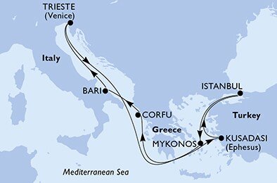 Itálie, Turecko, Řecko z Bari na lodi MSC Splendida