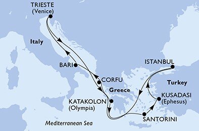 Itálie, Řecko, Turecko z Bari na lodi MSC Splendida