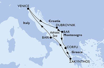 Itálie, Chorvatsko, Černá Hora, Řecko z Benátek na lodi MSC Lirica
