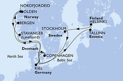 Německo, Dánsko, Estonsko, Finsko, Švédsko, Norsko z Kielu na lodi MSC Fantasia