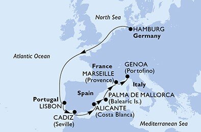 Německo, Portugalsko, Španělsko, Francie, Itálie z Hamburku na lodi MSC Fantasia