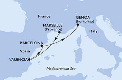Francie, Španělsko, Itálie z Marseille na lodi MSC Fantasia