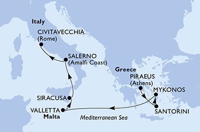 Řecko, Malta, Itálie z Pirea na lodi MSC Musica