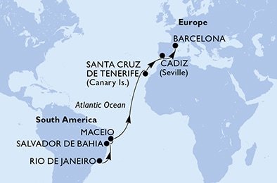 Brazílie, Španělsko z Rio de Janeira na lodi MSC Lirica