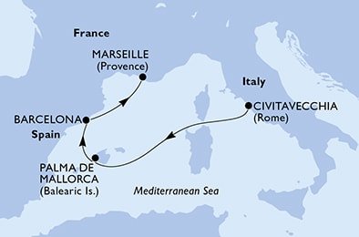 Itálie, Španělsko, Francie z Civitavecchia na lodi MSC Seaview
