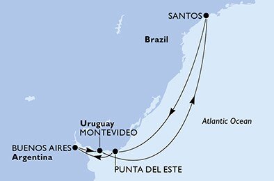 Brazílie, Uruguay, Argentina ze Santosu na lodi MSC Armonia
