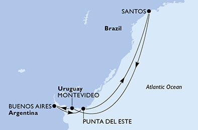 Brazílie, Uruguay, Argentina ze Santosu na lodi MSC Armonia