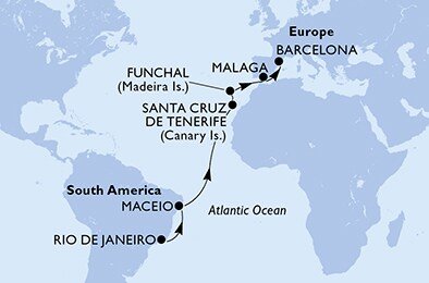Brazílie, Španělsko, Portugalsko z Rio de Janeira na lodi MSC Armonia