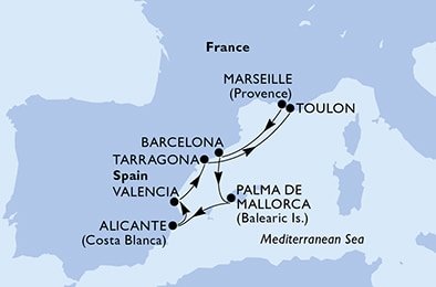 Francie, Španělsko z Marseille na lodi MSC Magnifica