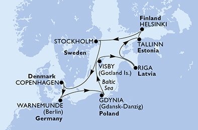 Švédsko, Dánsko, Německo, Polsko, Lotyšsko, Estonsko, Finsko ze Stockholmu na lodi MSC Poesia