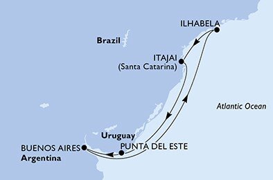 Argentina, Brazílie, Uruguay z Buenos Aires na lodi MSC Lirica