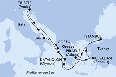 Itálie, Řecko, Turecko z Bari na lodi MSC Splendida