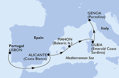 Portugalsko, Španělsko, Itálie z Lisabonu na lodi MSC Orchestra