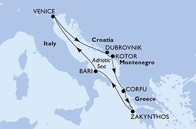 Itálie, Chorvatsko, Černá Hora, Řecko z Benátek na lodi MSC Armonia