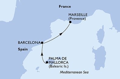 Španělsko, Francie z Palma de Mallorca na lodi MSC Bellissima
