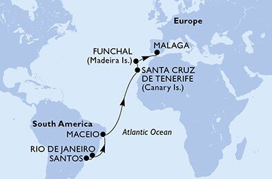 Brazílie, Španělsko, Portugalsko ze Santosu na lodi MSC Armonia