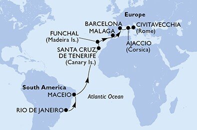 Brazílie, Španělsko, Portugalsko, Francie, Itálie z Rio de Janeira na lodi MSC Armonia