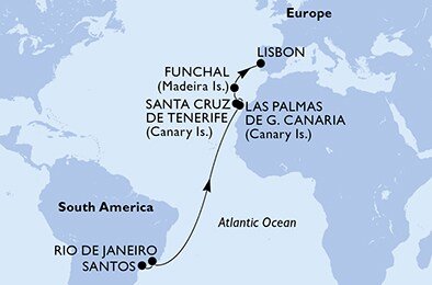 Brazílie, Španělsko, Portugalsko ze Santosu na lodi MSC Fantasia