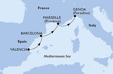 Španělsko, Francie, Itálie z Valencie na lodi MSC Seashore