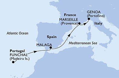 Portugalsko, Španělsko, Francie, Itálie z Funchalu na lodi MSC Poesia