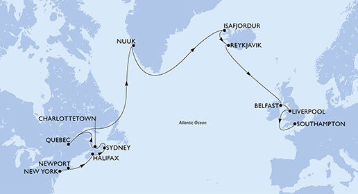 USA, Kanada, Autonomní oblast Dánska, Island, Velká Británie z New Yorku na lodi MSC Poesia