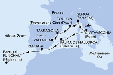 Španělsko, Francie, Itálie, Portugalsko z Valencie na lodi MSC Magnifica