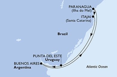 Brazílie, Uruguay, Argentina na lodi MSC Lirica