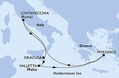 Itálie, Malta, Řecko z Civitavecchia na lodi MSC Divina