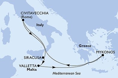 Malta, Řecko, Itálie z Valletty na lodi MSC Divina