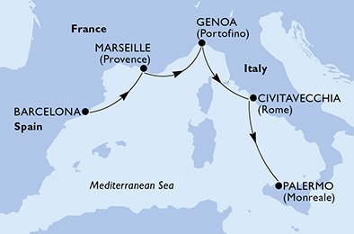 Španělsko, Francie, Itálie z Barcelony na lodi MSC World Europa