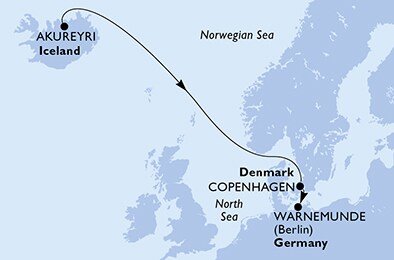 Island, Dánsko, Německo z Akureyri na lodi MSC Poesia