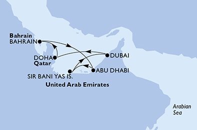 Spojené arabské emiráty, Katar, Bahrajn z Dubaje na lodi MSC Virtuosa