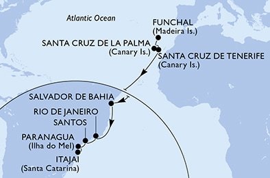 Portugalsko, Španělsko, Brazílie z Funchalu na lodi MSC Lirica