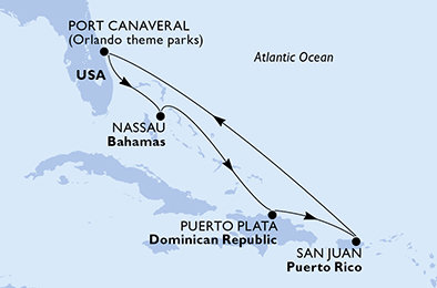 USA, Bahamy, Dominikánská republika z Port Canaveralu na lodi MSC Seashore