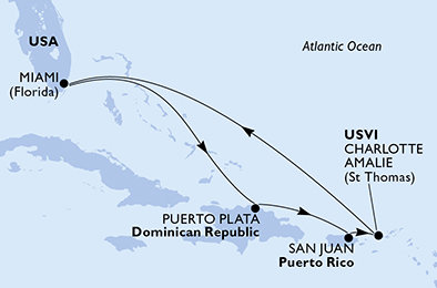 USA, Dominikánská republika z Miami na lodi MSC Seascape