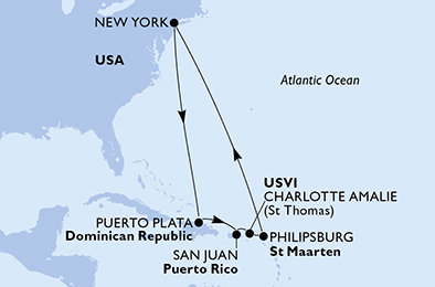 USA, Dominikánská republika, Svatý Martin z New Yorku na lodi MSC Meraviglia